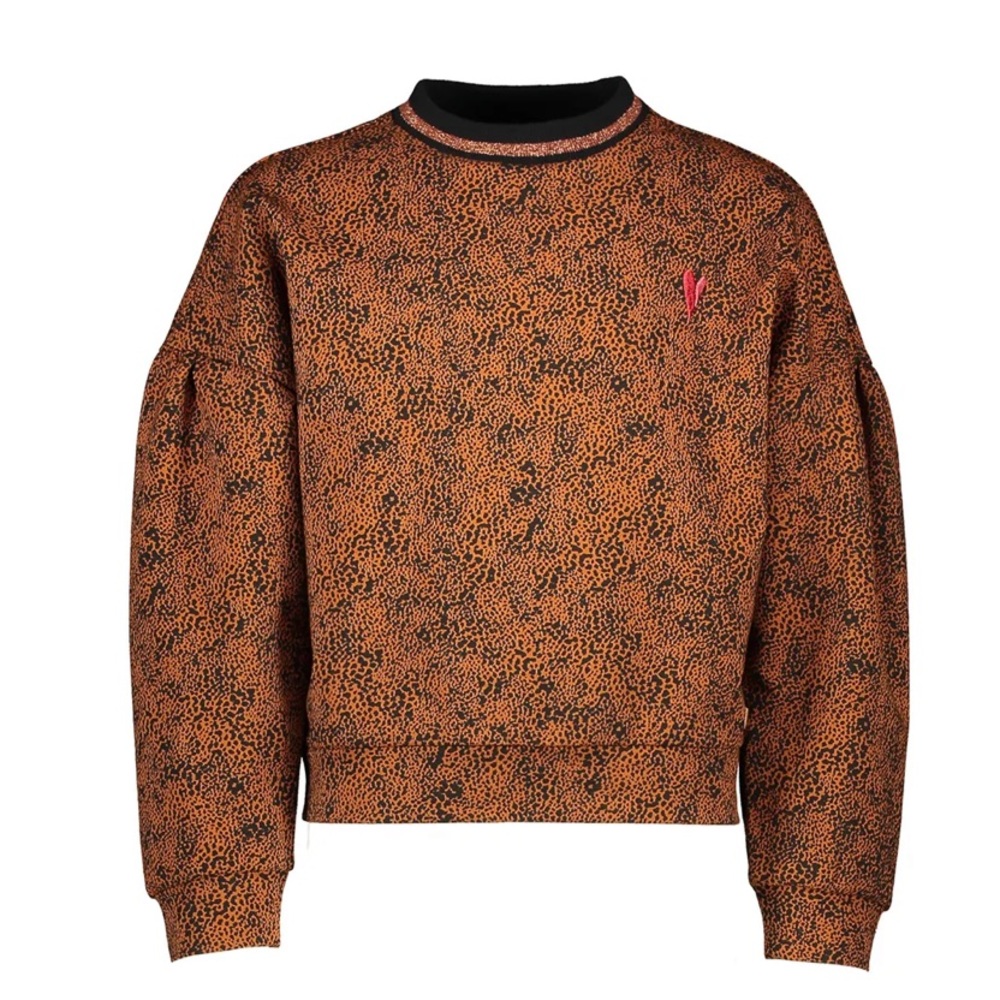 NONO SWEAT TOP CARAMEL LEOPARD PRINT RED HEART EMBROIDERY Size 7-8